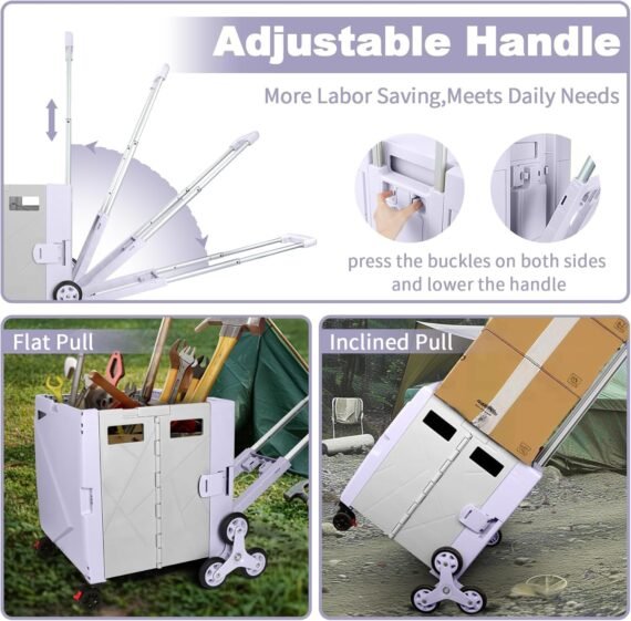 ⚡Clearance Price € 4,99🎁FELICON Folding Climber Utility Cart Rolling Crate Tote on Rotate Wheels with Adjustable Handle Hidden Lid Cup Holder Storage Toolbox for Teacher Office File Move Shop Travel Laundry Grocery