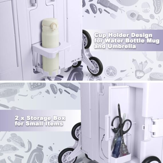 ⚡Clearance Price € 4,99🎁FELICON Folding Climber Utility Cart Rolling Crate Tote on Rotate Wheels with Adjustable Handle Hidden Lid Cup Holder Storage Toolbox for Teacher Office File Move Shop Travel Laundry Grocery