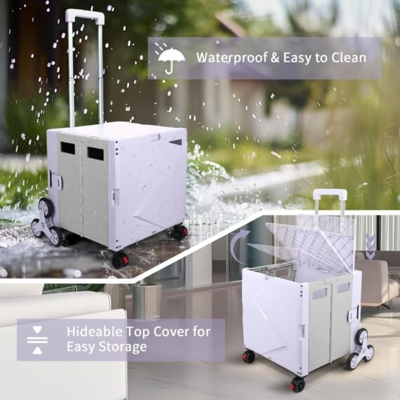 ⚡Clearance Price € 4,99🎁FELICON Folding Climber Utility Cart Rolling Crate Tote on Rotate Wheels with Adjustable Handle Hidden Lid Cup Holder Storage Toolbox for Teacher Office File Move Shop Travel Laundry Grocery