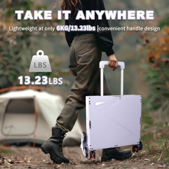 ⚡Clearance Price € 4,99🎁FELICON Folding Climber Utility Cart Rolling Crate Tote on Rotate Wheels with Adjustable Handle Hidden Lid Cup Holder Storage Toolbox for Teacher Office File Move Shop Travel Laundry Grocery